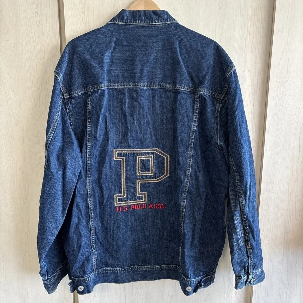 Vtg U.S. Polo Assn. XXL Denim Jacket‎ Embroidered Logo Classic Blue Jean Trucker